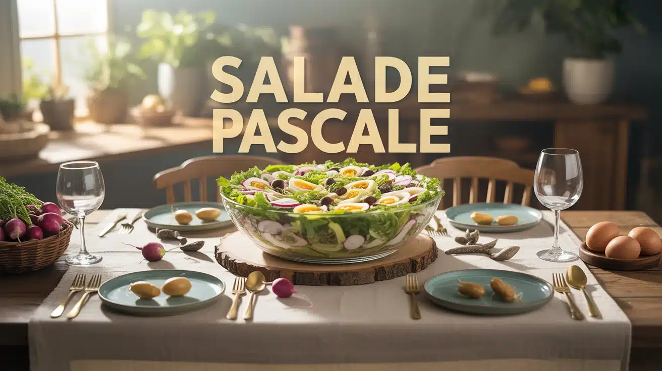 Salade pascale avec œufs durs et radis sur table de fête printanière