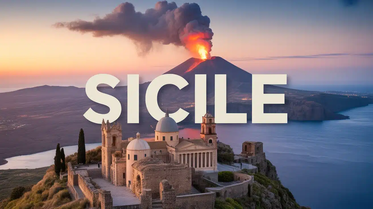 Paysage Sicile volcan Etna temples grecs baroque