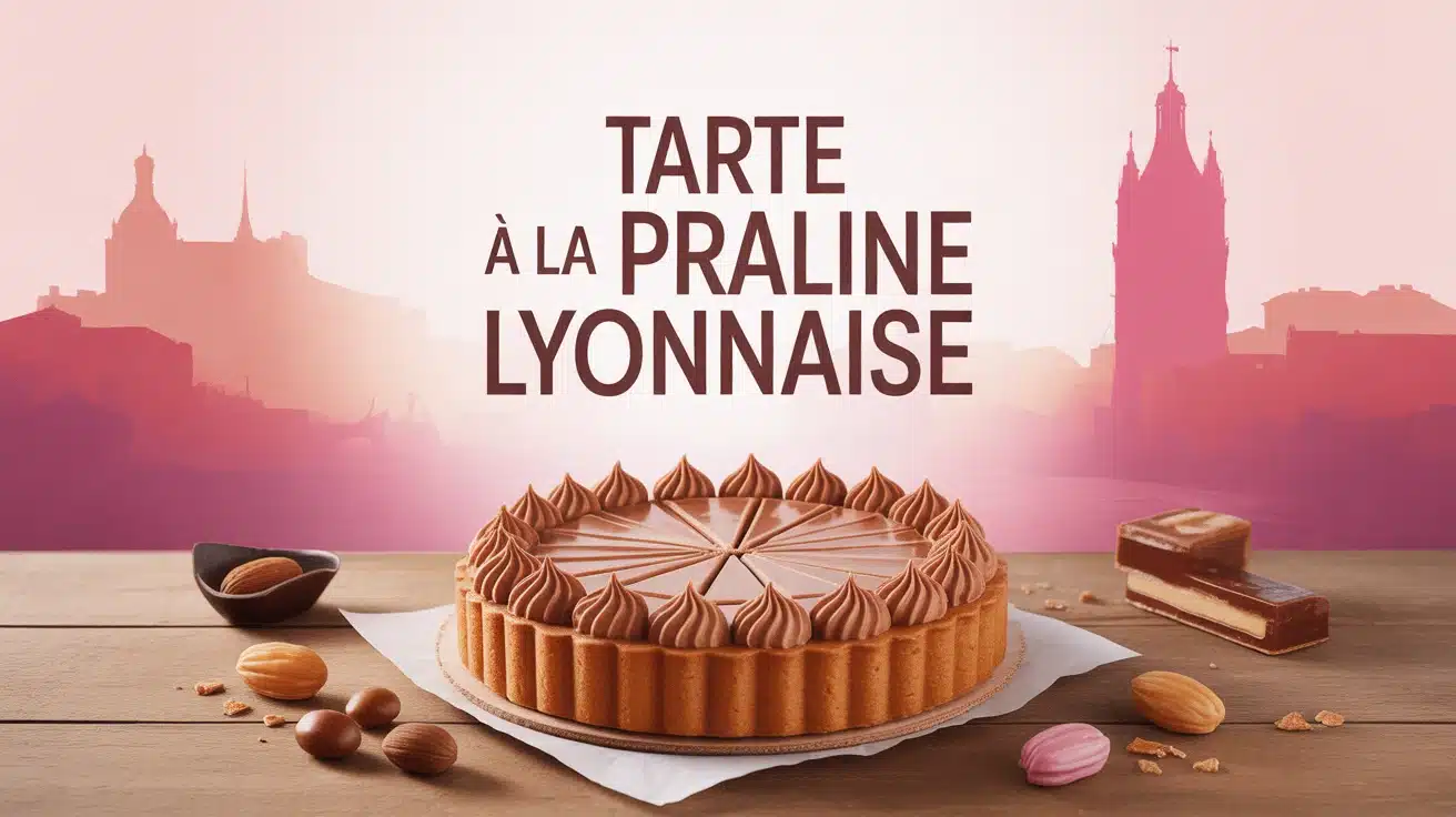 Tarte à la Praline Lyonnaise sur table en bois rustique