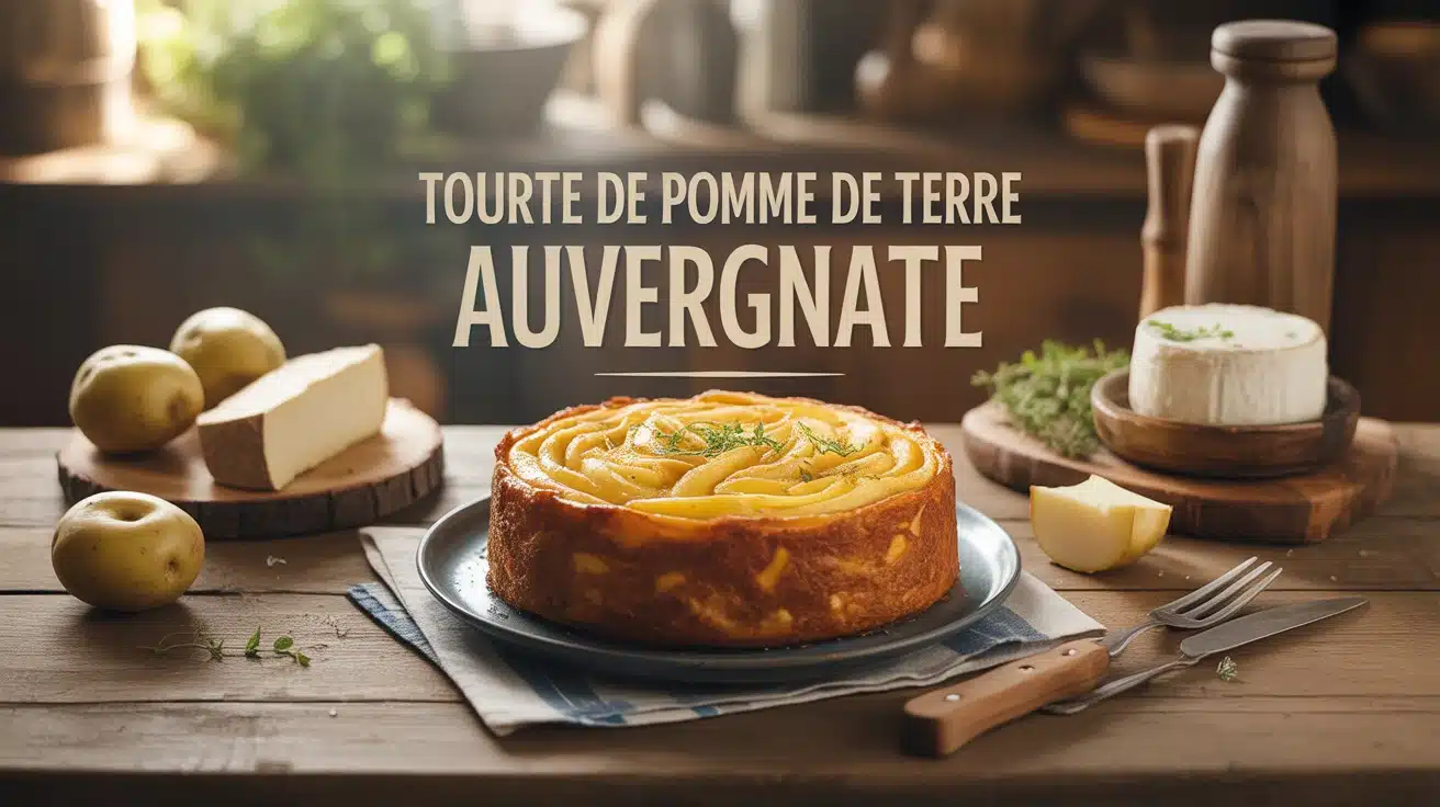 Tourte de pomme de terre auvergnate dorée sur table rustique