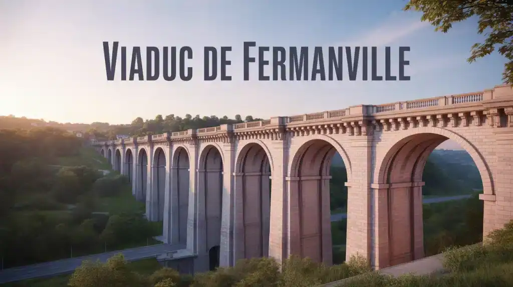 Viaduc de Fermanville : 20 arches de granit rose dominant la vallée des Moulins