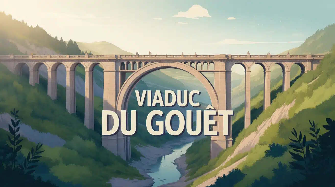 Illustration vectorielle du viaduc du Gouët en vallée verdoyante