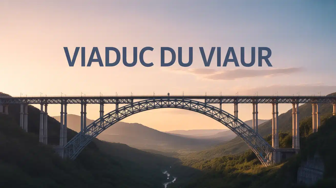 Illustration vectorielle du Viaduc du Viaur au coucher du soleil