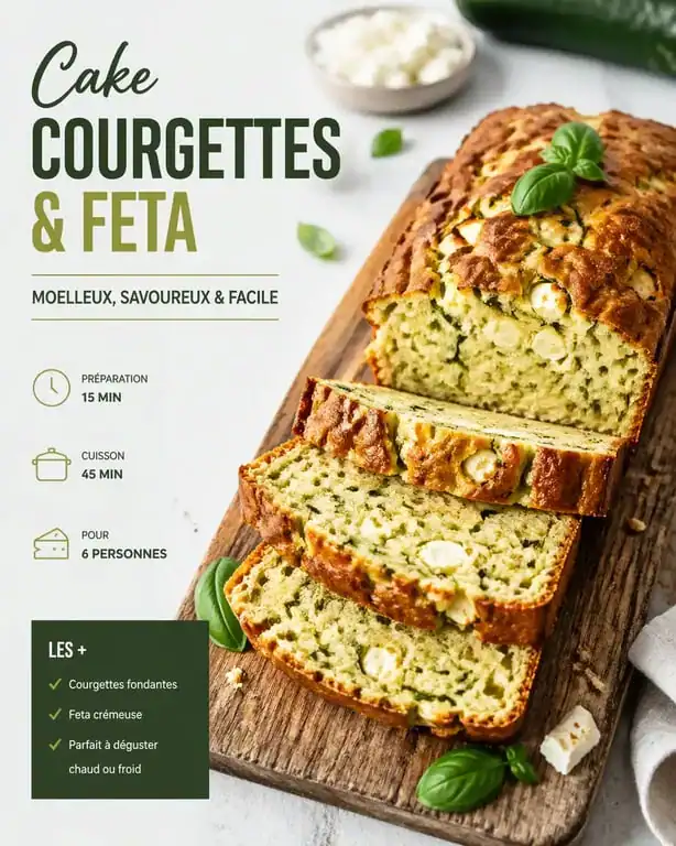 Cake courgette feta maison, moelleux et savoureux, prêt à être dégusté.
