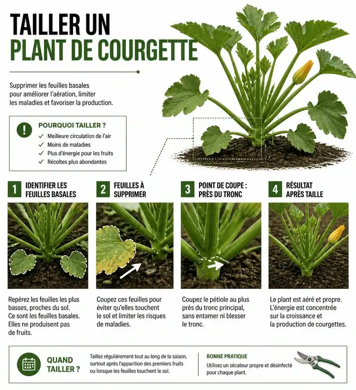 Guide visuel étape par étape pour la taille des courgettes au potager