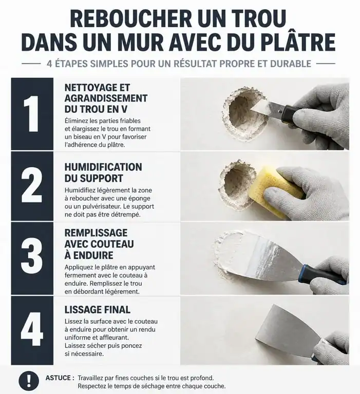 Étapes pour utiliser du plâtre pour reboucher un trou dans un mur