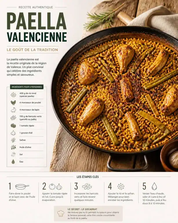 Plat traditionnel de paella valencienne authentique pour découvrir les plats espagnols