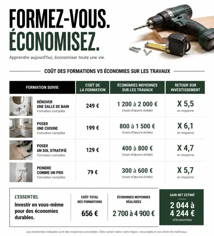 Infographie comparative bricolageettravaux formation prix et économies travaux