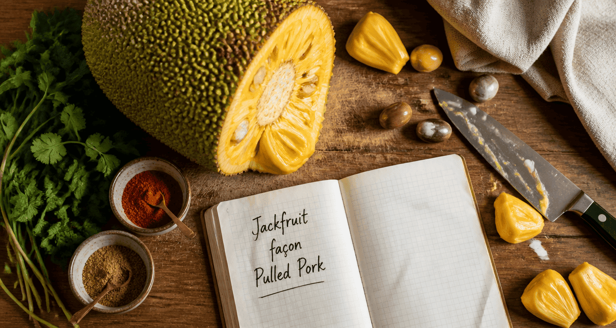 jackfruit jackfruit découpé et épices sur table