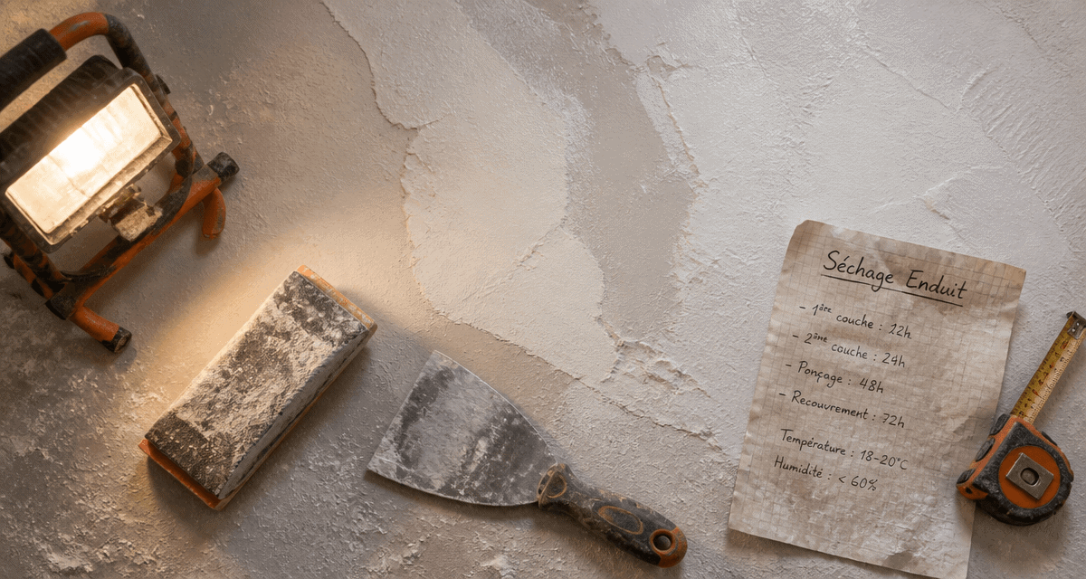 temps séchage enduit lissage avant ponçage vue outils mur