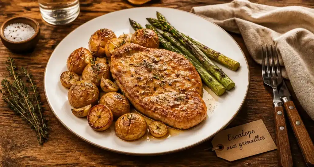 accompagnement escalopes de veau avec grenailles rôties et asperges