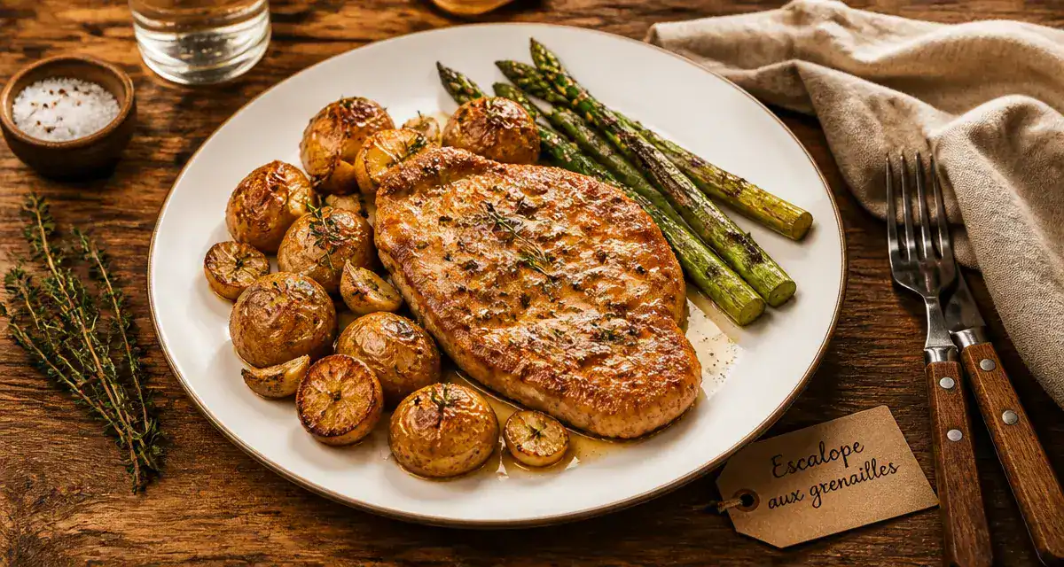 accompagnement escalopes de veau avec grenailles rôties et asperges