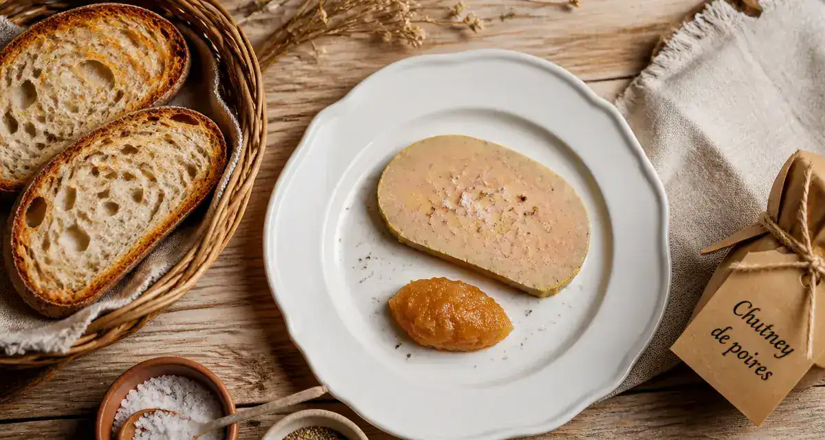 Foie gras avec quoi servir : pain, fruits et condiments (chutney de poires)