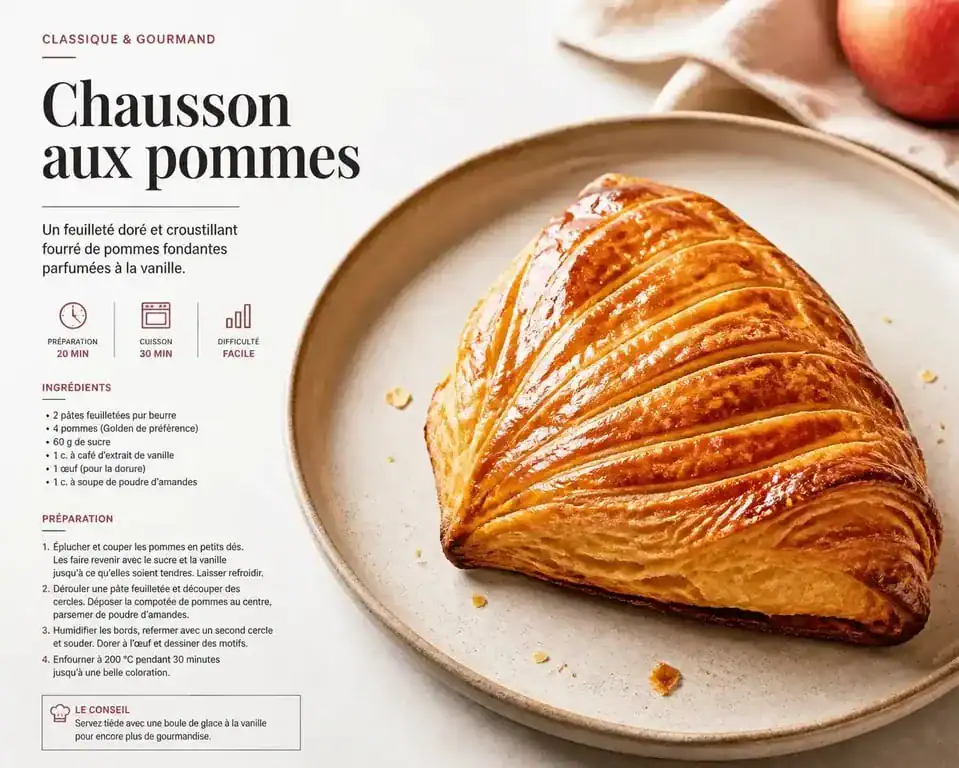 Chausson aux pommes croustillant, une délicieuse recette avec de la pate feuilletee