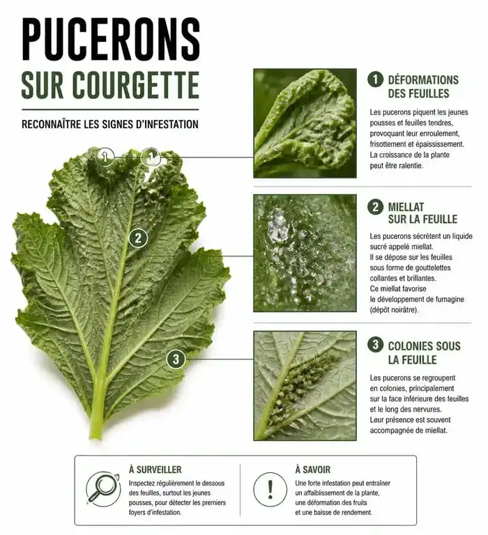 Identification des pucerons sur courgette : signes d'infestation et symptômes sur les feuilles
