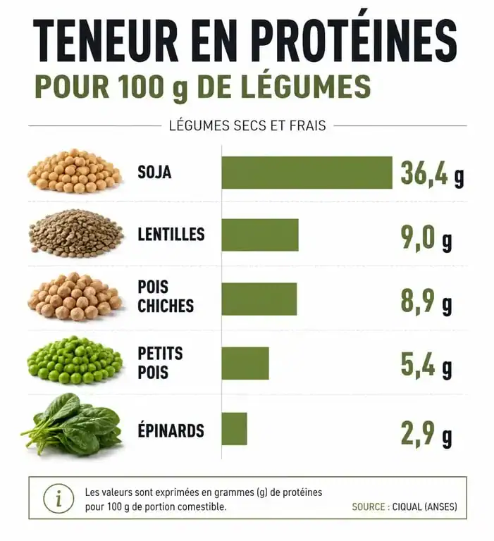 Infographie comparative des légumes riches en protéines pour une alimentation équilibrée
