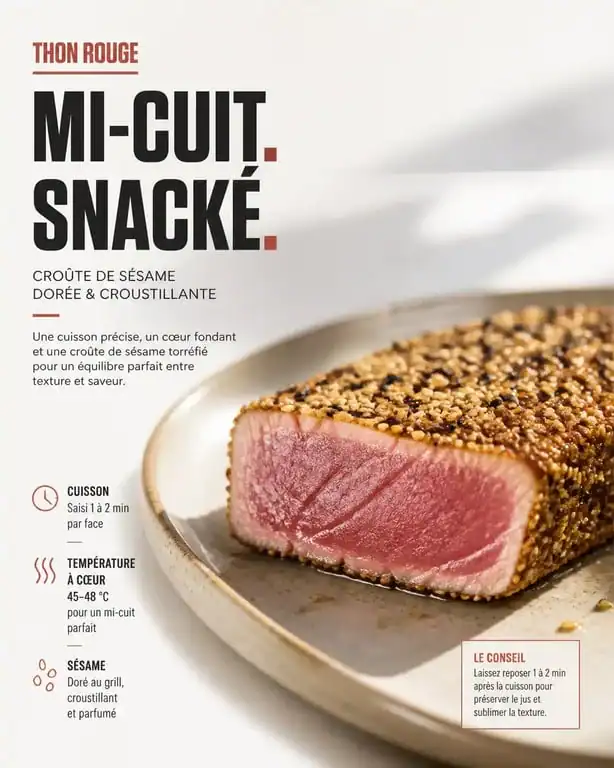Tranche de thon à la poêle mi-cuit avec croûte de sésame