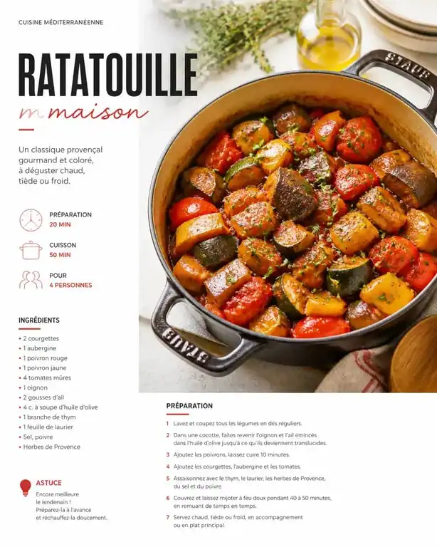 Ratatouille maison aux épices et herbes de Provence dans une cocotte en fonte