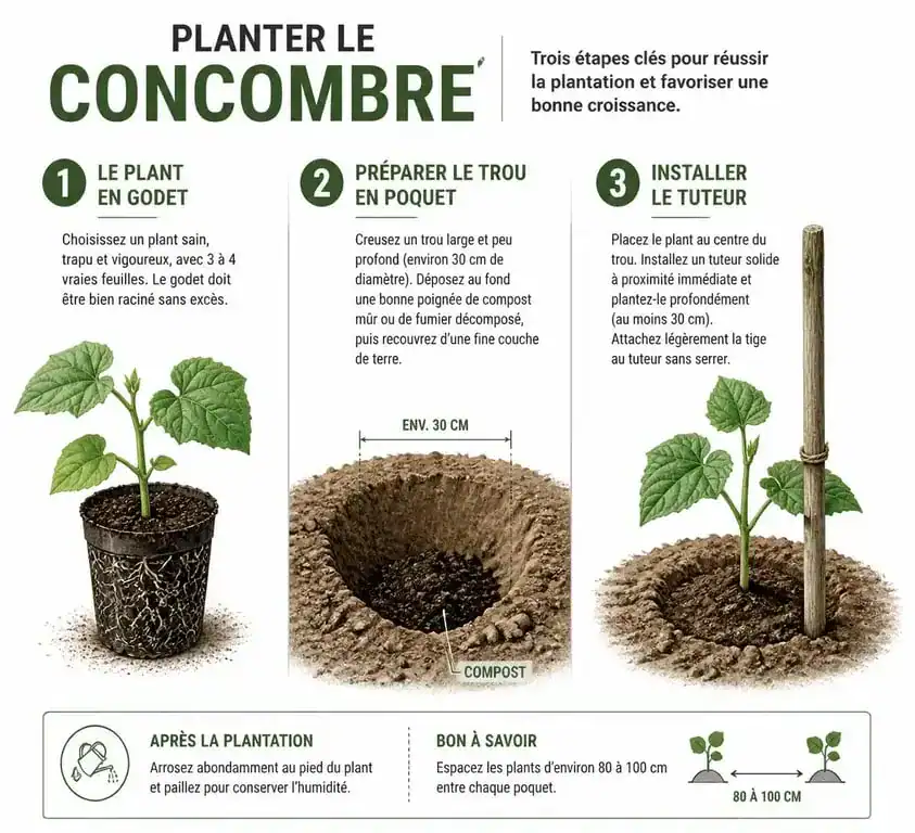 Étapes de plantation du concombre au potager pour réussir sa récolte