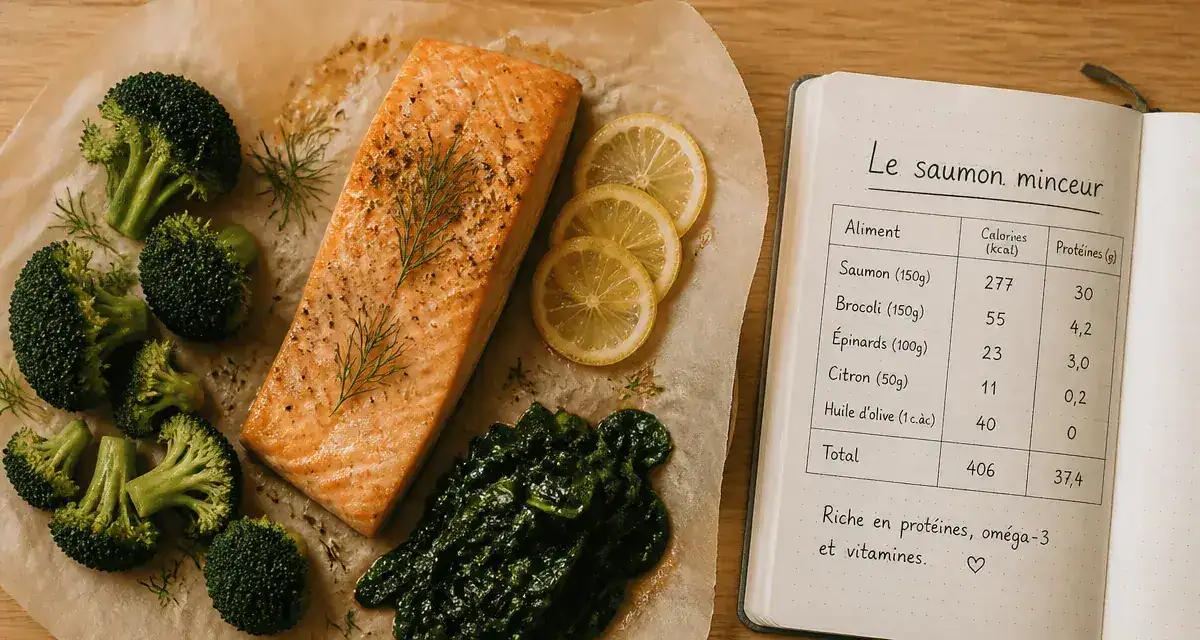 Le saumon fait il grossir ? pavé de saumon cuit au four minceur, brocoli et épinards