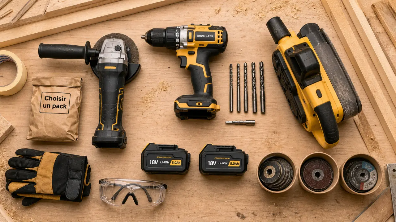 Outillage portatif : perceuse sans fil et batteries Li-ion dans un pack