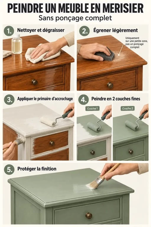 Étapes pour peindre un meuble en merisier sans poncer