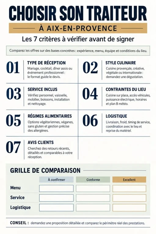 Critères pour choisir un traiteur à Aix-en-Provence selon le type de réception et les services inclus