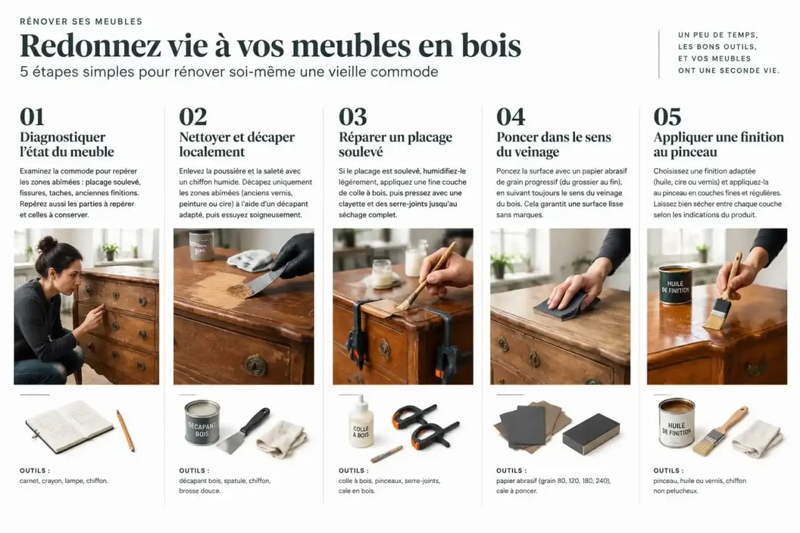 Comment rénover soi-même ses vieux meubles en bois, du diagnostic à la finition